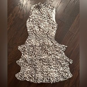 Express Mock Neck Ruffle Dress Small Leopard Print